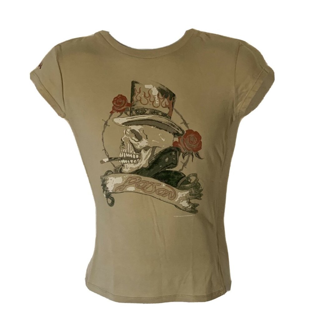 New Rare Vintage 2006 Poison Beige Medium Skull T